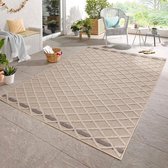 Flycarpets Tenedo Vloerkleed / Buitenkleed Geruit - Binnen & Buiten - Beige - Laagpolig - 80x250 cm