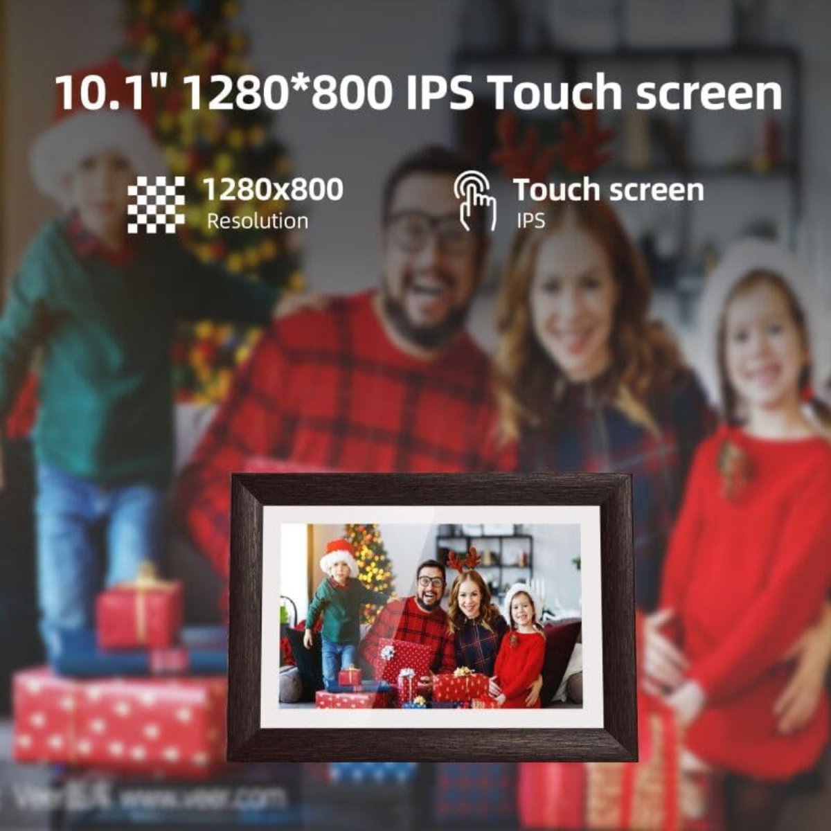 Digitaal fotolijstje - 10 Inch - WiFi Verbinding - App Gestuurd Met Frameo - 1280 x 800 - Zwart Walnoot Hout — cadeau in Wonen & Interieur - foto 2