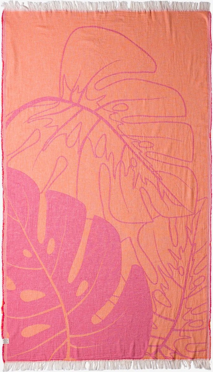 Barine 100% Turkse Katoen Strandlaken - Ultraabsorberend - Sneldrogend - Lichtgewicht Hamamdoek - 90x160cm - Oranje - Monstera