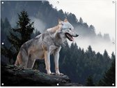 Tuinposter - Tuindoek - Tuinposters buiten - Wolf - Dier - Bos - 120x90 cm - Tuin