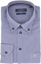Ledub modern fit overhemd - donkerblauw met wit gestreept (contrast) - Strijkvrij - Boordmaat: 38