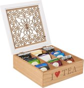 Theezakjessorteerder en organizer met houten bloemenpatroon | 9 compartimenten - Suikerpakketten en specerijenhouder tea bag organizer