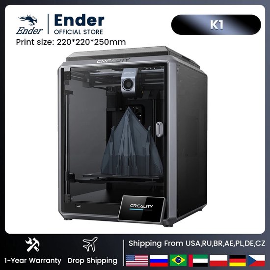 Shoppee 3D printer - Creality K1 3D printer high speed - 3D Printer - 600 Mm/s Automatische Nivellering - Flexibele Bouwplaatafdrukgrootte 220X220X250Mm