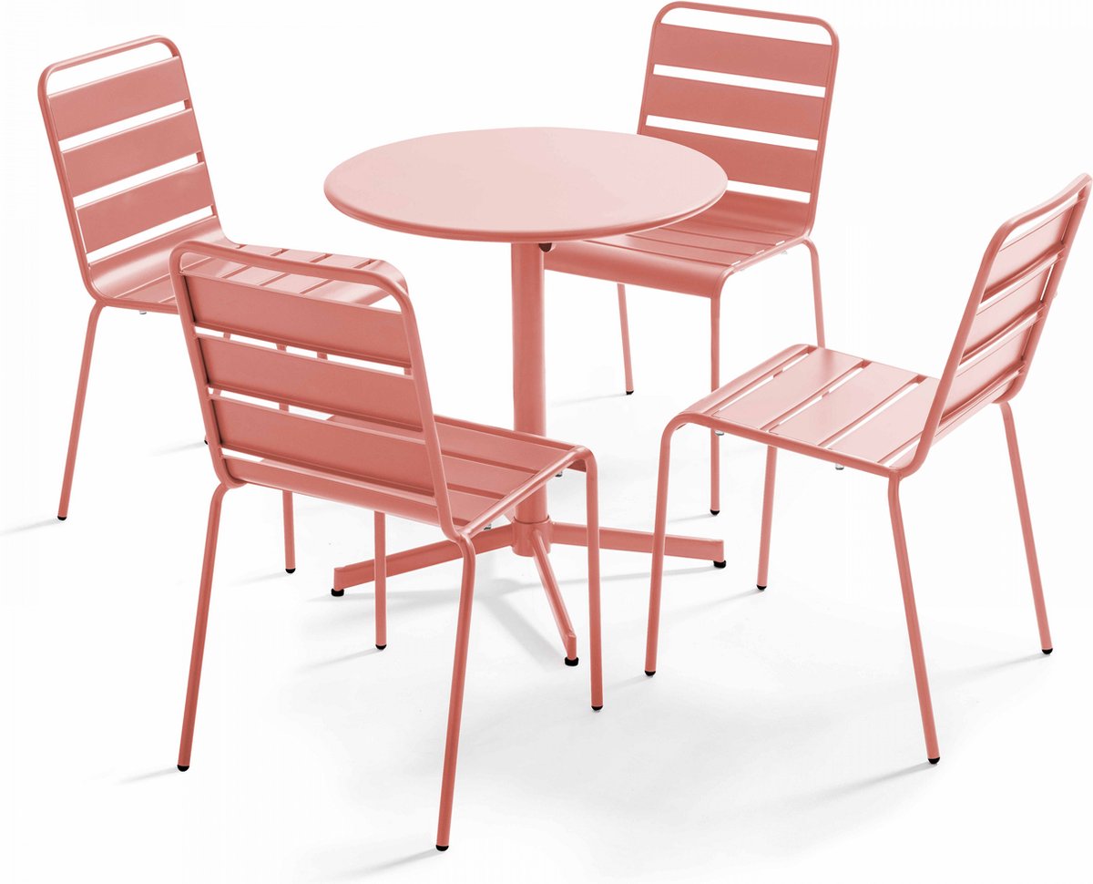 Oviala - Set van een ronde tuin tafel en 4 kleistoelen van metaal - Palavas