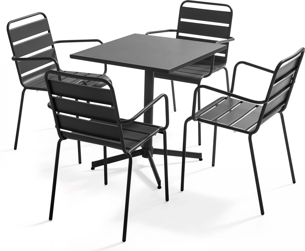 Oviala - Tuinset met tafel en 4 fauteuils van antraciet metaal - Palavas