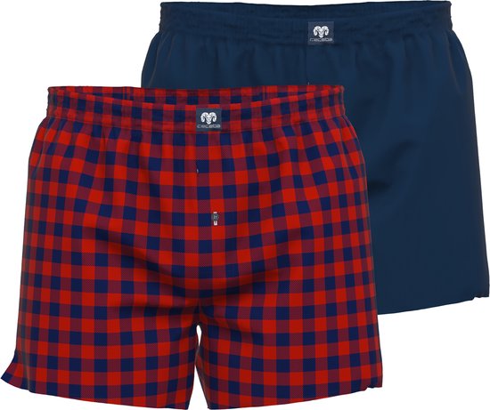 Ceceba heren boxershorts geweven wijd model (2-pack) - donkerrood geruit - Maat: XXL