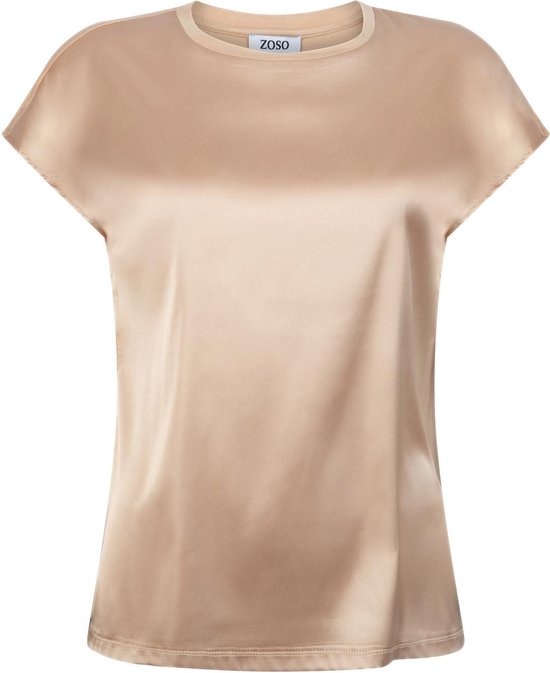 Zoso T-shirt Denise Satin Look T Shirt 242 1020 Apricot Dames Maat - XL
