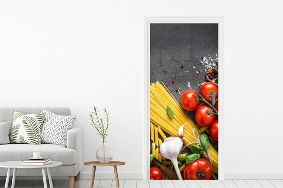 Sticker de porte Pâtes - Herbes - Tomate - Épices - Rustique - 80x205 cm - Poster de porte