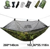 Easy - Set - Up - Klamboe - Hangmat - Dubbele - Hamak 290*140Cm - Met Wind Touw - Nagels - Muskieten Net Hangmat - Draagbare - Voor camping - Travel - Yard - Camouflage - Leger groen