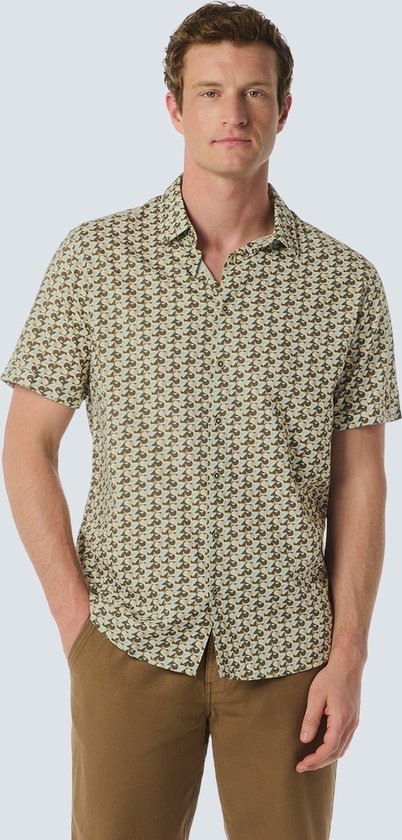 No Excess Mannen Kortemouwen Overhemd Met Grafisch Patroon Voor Zomerse Looks Bruin XL