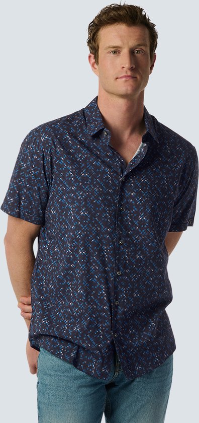 No Excess Mannen Kortemouwen Overhemd Met Grafisch Patroon Voor Zomerse Looks Nacht Blauw XL