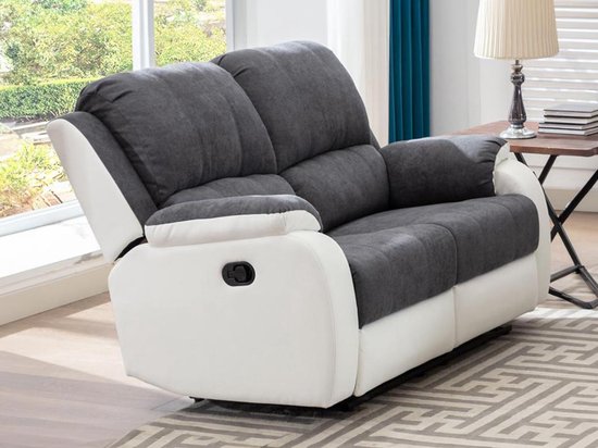 Canapé de relaxation deux places en microfibre et simili cuir gris et blanc BRODY L 148 cm x H 99 cm x P 98 cm