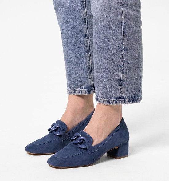 Manfield - Dames - Blauwe suède pumps - Maat 41