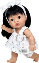 Nines d Onil Babypop Blank Meisje Zwart Haar Wit 37 cm