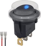 ProRide® Wipschakelaar ON-OFF KCD2-12 - met Beschermkapje en Aansluitkabel - 3 pins - Rond - 12V/20A - LED indicator Blauw