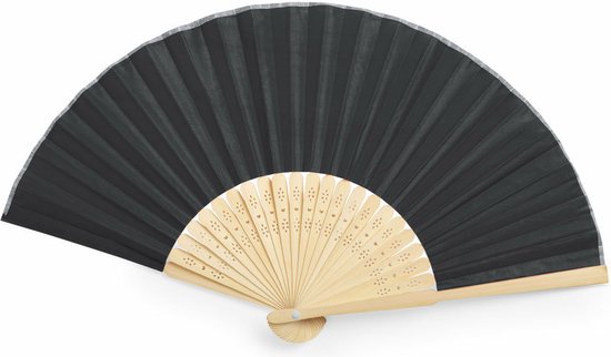 Éventail à main/éventail espagnol - noir - bambou/polyester - 38 x 21 cm - refroidissement/été