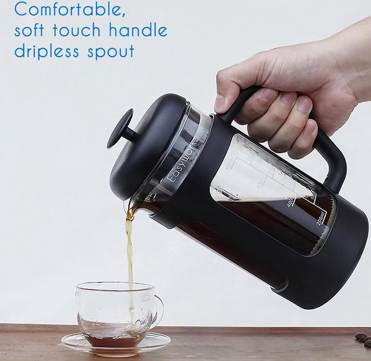 Aa koffiezetappar t- dr gbare cafetière met drievoudige filters- hittebestendig glas met roestvrijstalen 1000 Milliliter