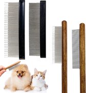 dieren kam Roestvrij staal Pet Comb,Pet Kammen Met Houten Handvat, Pet Grooming Kam Huidvriendelijke Kam,Anti-Tangle Kam Verwijdert Knopen En Tangles Massief Houten Kam Voor Het Verwijderen Van Drijvend Haar En Vlooien