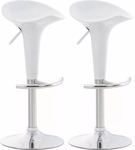 In And OutdoorMatch Tabourets de bar Duncan - blanc - plastique - réglable en hauteur - hauteur d'assise - 60 à 81 cm - rotatif à 360 degrés - Set de 2 tabourets de bar - moderne