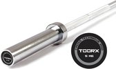 Zilverkleurige halterstang met een diameter van 50 mm en "TOORX CROSS TECHNIQUE 200 5 KG" logo.