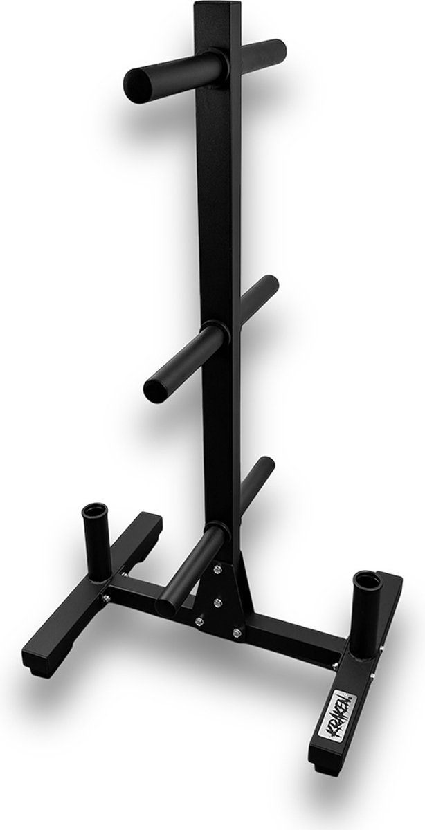 KRAKEN Olympisch Plate Rack - Schijvenstandaard voor 50 mm Halterschijven - Halterrek Halterschijf Opbergrek - Plate Tree Bumper Plate Rack - Poedergecoat Staal Zwart - 3 Opberglagen 30/80/130 cm - Afmetingen 76x60x141 cm - Thuisgym Krachttraining