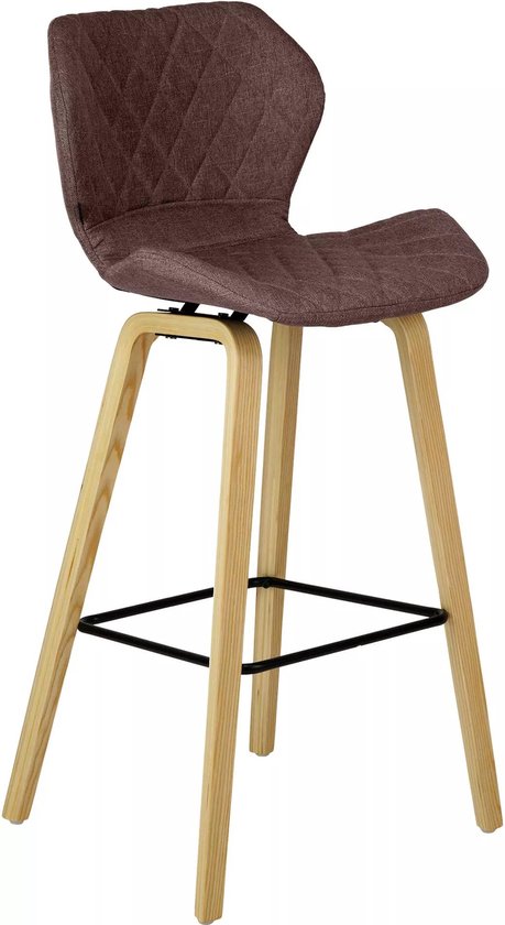 In And OutdoorMatch Barkruk Curt - Bruin hout - 80cm zithoogte Set van 1 - Voor keuken en bar - Met rugleuning - Ergonomische barstoelen