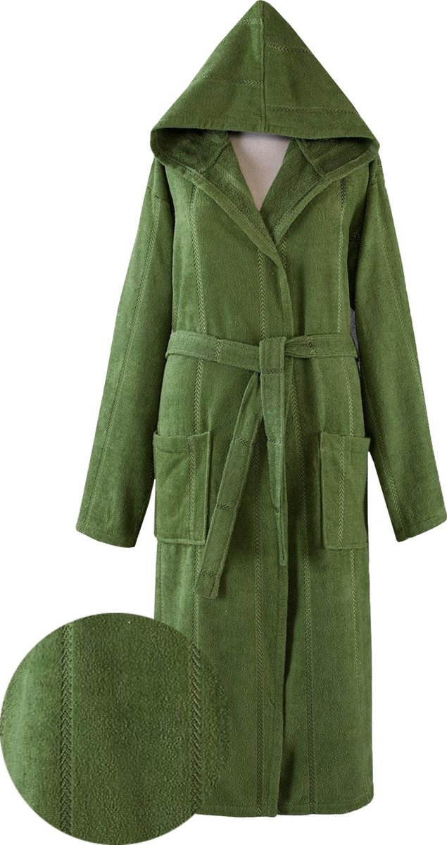 Lubna Home Luxe Badjas XL-MET CAPUCHON VAN ZACHTE VELOURSBADSTOF - BADJAS XL- UNISEX-GROEN