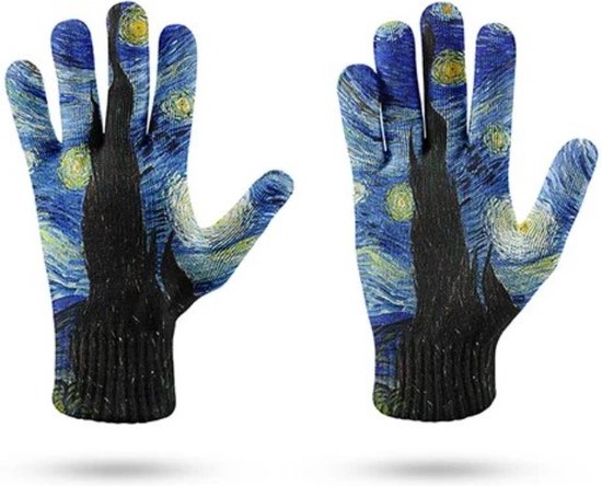 Elastische Touch Screen Handschoenen - Vincent Van Gogh - Sterrennacht - Starry Night - Schilderij - Maat: vrouwenhanden en kleinere mannenhanden - kunsthandschoenen - vrolijke creatieve wanten - kunst - art - gloves