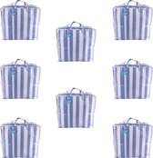 Offres de stock : Set de 8 Sac Shopping - Poignées Solides - Sac de Rangement Blauw & Wit - Capacité 82 Litres - 55x30x50cm - Big Shopper Bag