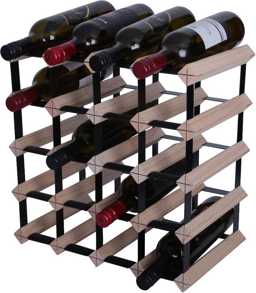 Vinata Savena wijnrek - blank - 20 flessen - wijnrekken - flessenrek - wijnrek hout metaal - wijnrek staand - wijn rek - wijnrek stapelbaar - wijnfleshouder - flessen rek