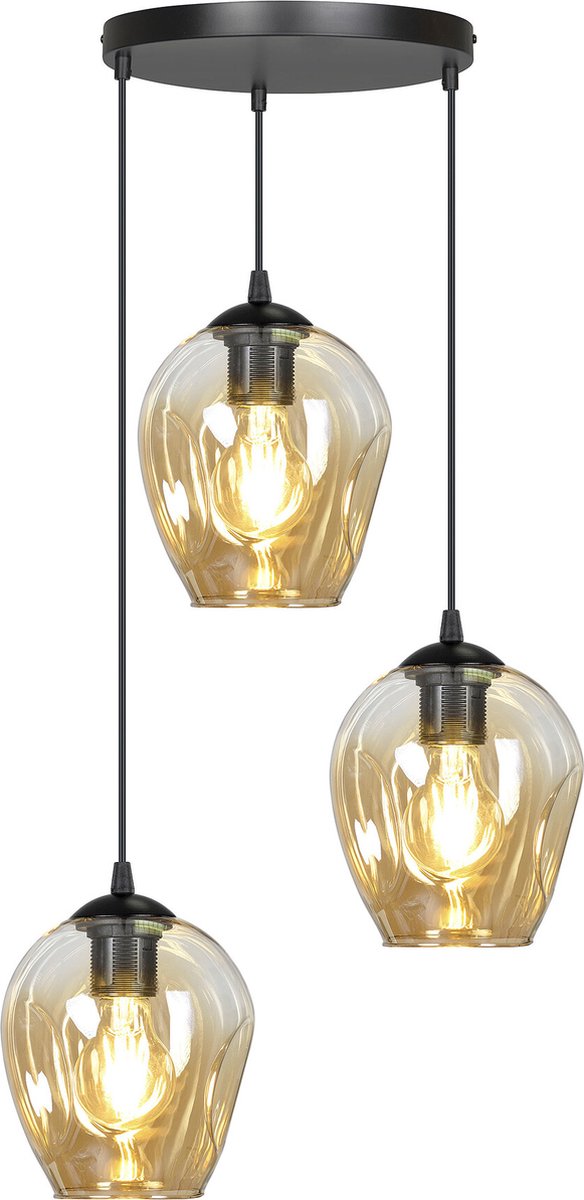 Emibig Nokia ronde 3L amber glas hanglamp 3x E27 - Perfecte sfeerverlichting voor elk interieur