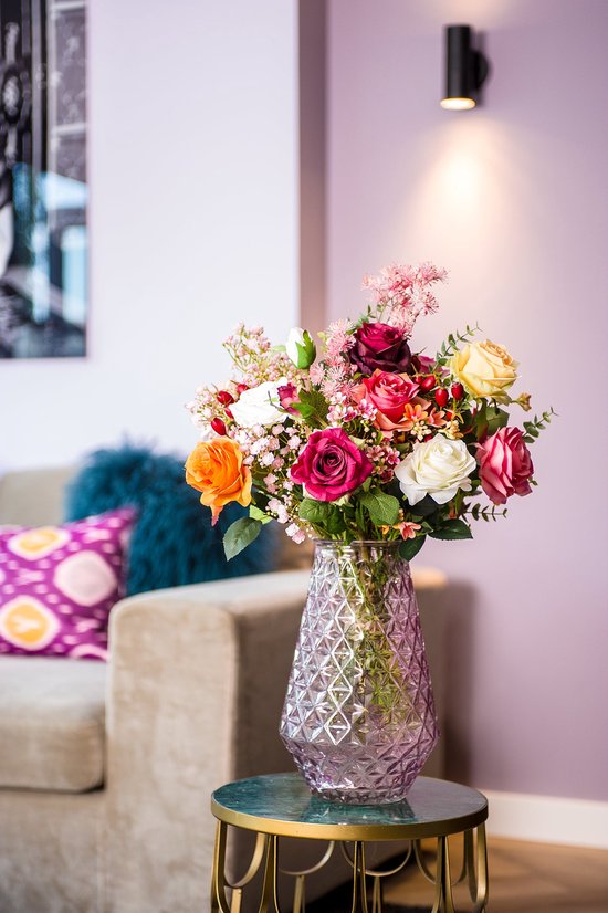 Emeraude - Bouquet de roses flamboyantes - 50 cm - coloré