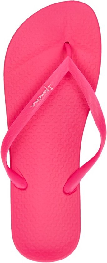 Eén fuchsia Ipanema teenslipper met textuur en logo.