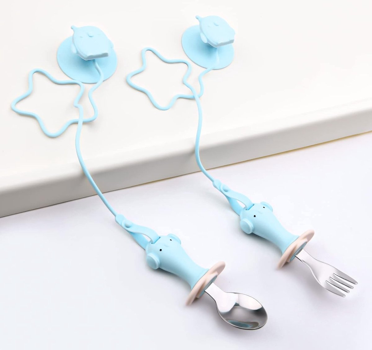 Ustensiles Bébé Sans BPA XENQITO Set De 3 Couverts Bébé En Acier Inoxydable - Fourchette Et Cuillère Apprentissage - Silicone Sécurité Couverts Sans BPA Sécurité