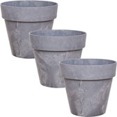 Bloempotset 3 x 14 cm - donkergrijs - betonlook - plastic potten