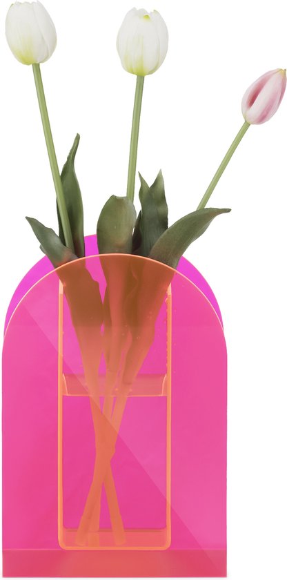 Vase acrylique transparent Navaris - Vase à fleurs 24 cm de haut - Design Trendy en forme d'arc - Vase en rose