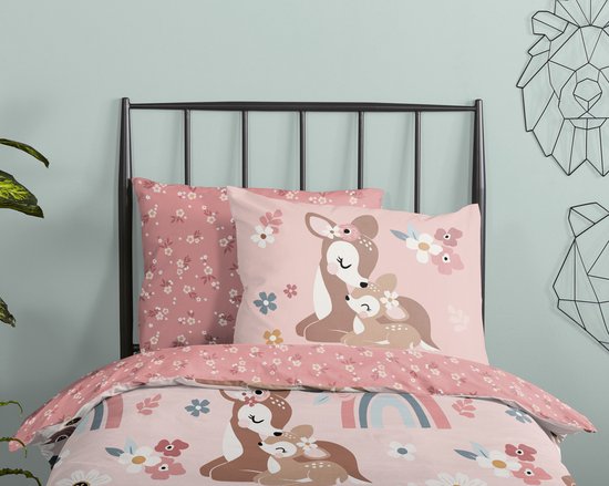 Good Morning Kinderdekbedovertrek "bambi hert met regenboog" - Roze - (140x200/220 cm) - Katoen van Merkloos — afbeelding 2