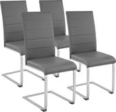 tectake® - Eetkamerstoel set van 4 - Kunstleren stoel met ergonomische rugleuning - Buisframe sledestoel - grijs