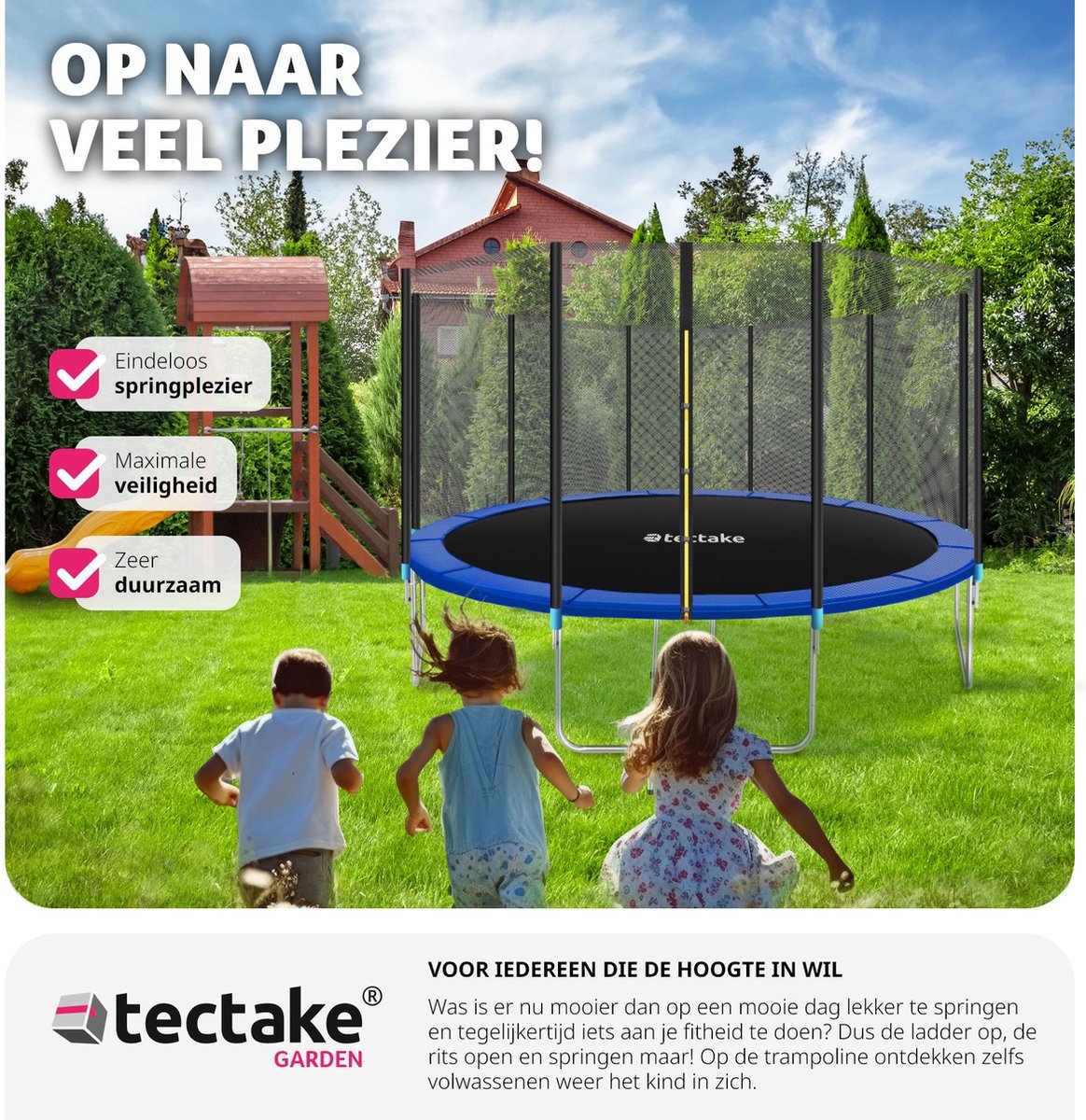 tectake® Trampoline - Ø457 cm - TÜV-geteste Kindertrampoline met Veiligheidsnet - Buitenspeelgoed - Sporttrampoline - Speeltoestel voor in de Tuin — afbeelding 13