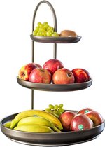 Etagère XL – 3 laags – 40 x 41 x 55 cm – Serveertoren – Serveerset – Fruitschaal – Zwart/koper – Metaal