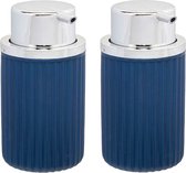 Berilo zeeppompje/dispenser Roma - 2x - blauw/zilver - kunststof - 8 x 15 cm - 420 ml - badkamer/toilet/keuken