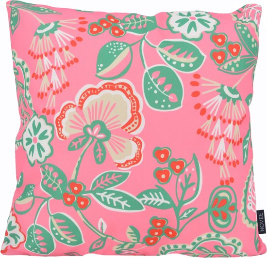 Sierkussen Fleur / Rayure - Rose | Collection Plein air / Extérieur | 45 x 45 cm | Coton
