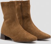 Dames Sock boots met Hak - Suedine - Camel - Maat 39