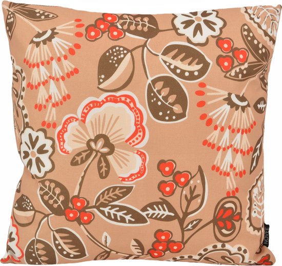 Sierkussen Fleur / Rayure - Beige | Collection Plein air / Extérieur | 45 x 45 cm | Coton