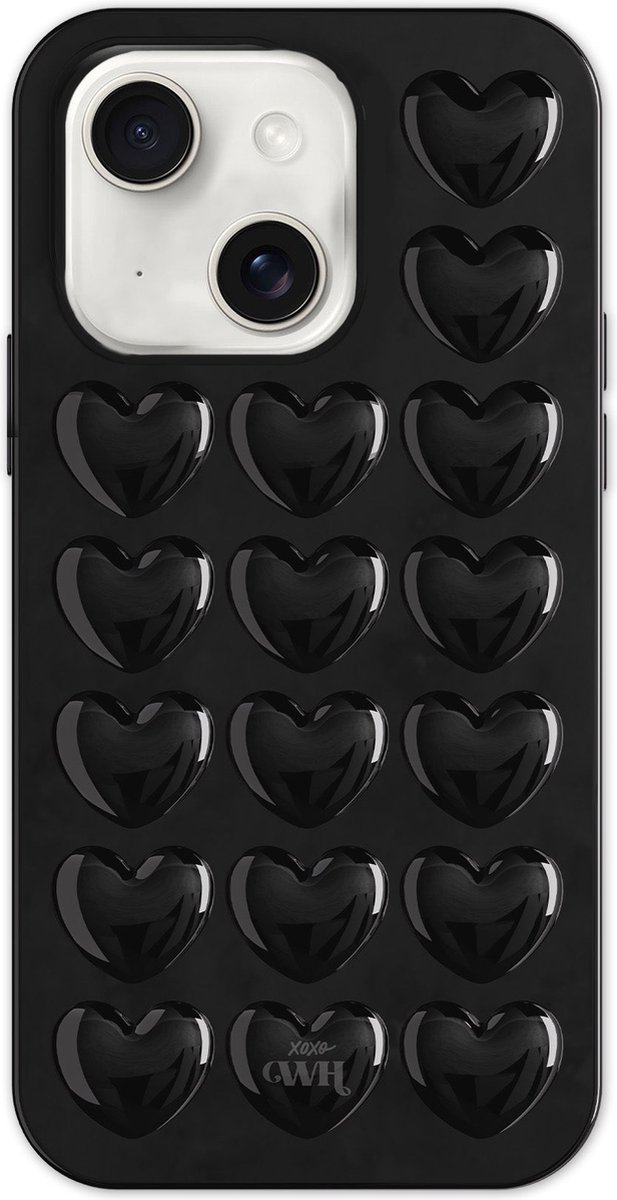 xoxo Wildhearts Heartbreaker Black telefoonhoesje - Geschikt voor iPhone 15 Plus - Heart case - Hoesje met hartjes patroon - Case met hart - verstevigde backcover - Zwart
