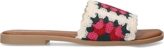 Sacha - Dames - Beige leren slippers met embroidery - Maat 38