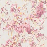 Bloemen behang Profhome 378161-GU vliesbehang licht gestructureerd met bloemen patroon mat roze geel wit 5,33 m2