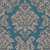 Papier peint baroque Profhome 368985-GU papier peint intissé légèrement texturé dans le style baroque chatoyant bleu argent beige 5,33 m2