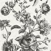 Papier peint Fleurs Profhome 387002-GU papier peint intissé légèrement texturé avec motif floral chatoyant crème perle blanc noir gris 5,33 m2