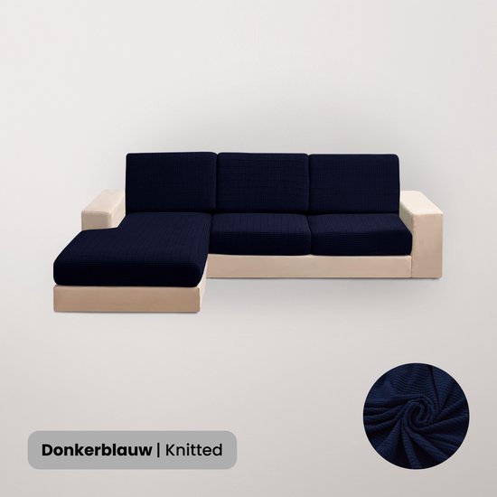 BankhoesDiscounter L-vorm Zitkussen Hoes – Bankhoes – Kussenhoes – Hoekbank – Knitted – Donkerblauw